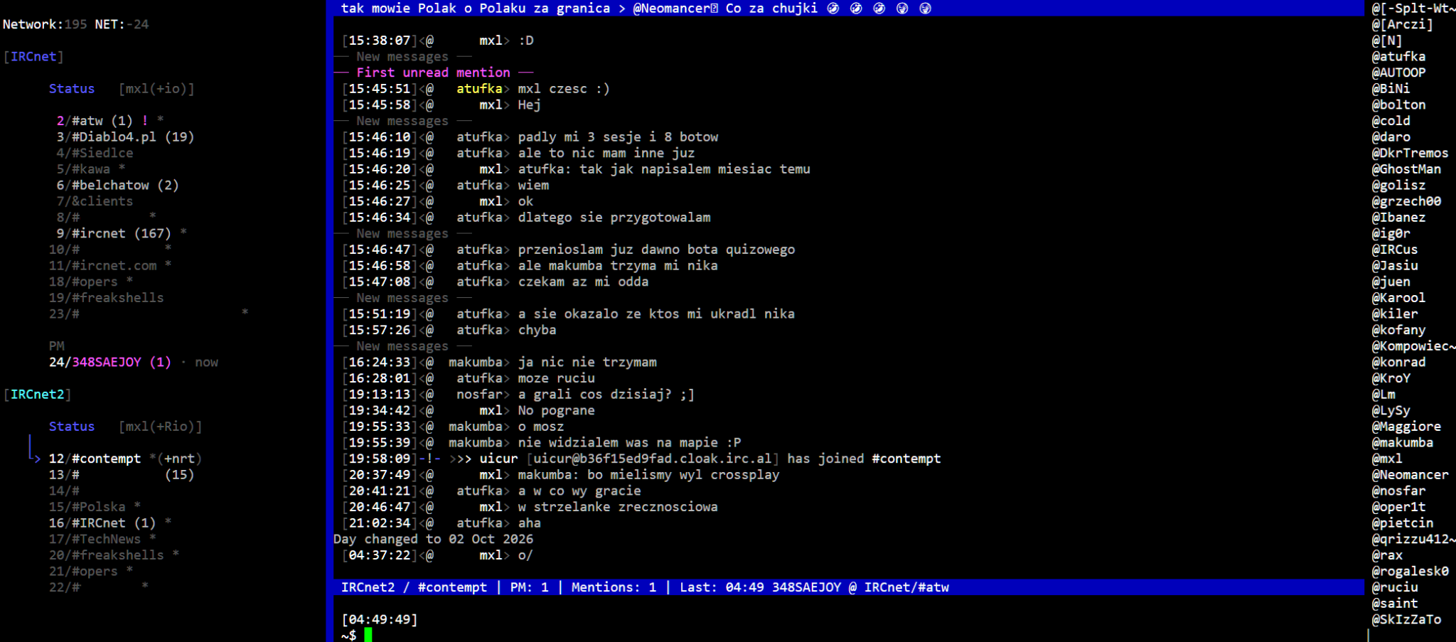 MATRIX interface in Irssi with sidebar and nicklist